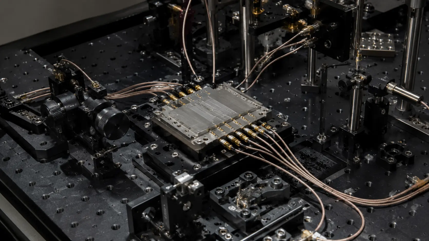 Optical hardware on a scientific bench
